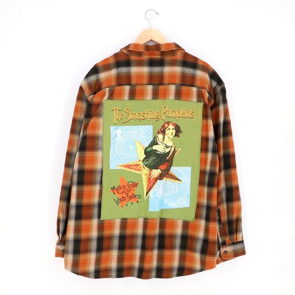 Upcycled Reworked The Smashing Pumpkins 1996 Tour Plaid Custom Flannel Shirt - Picture 1 of 8